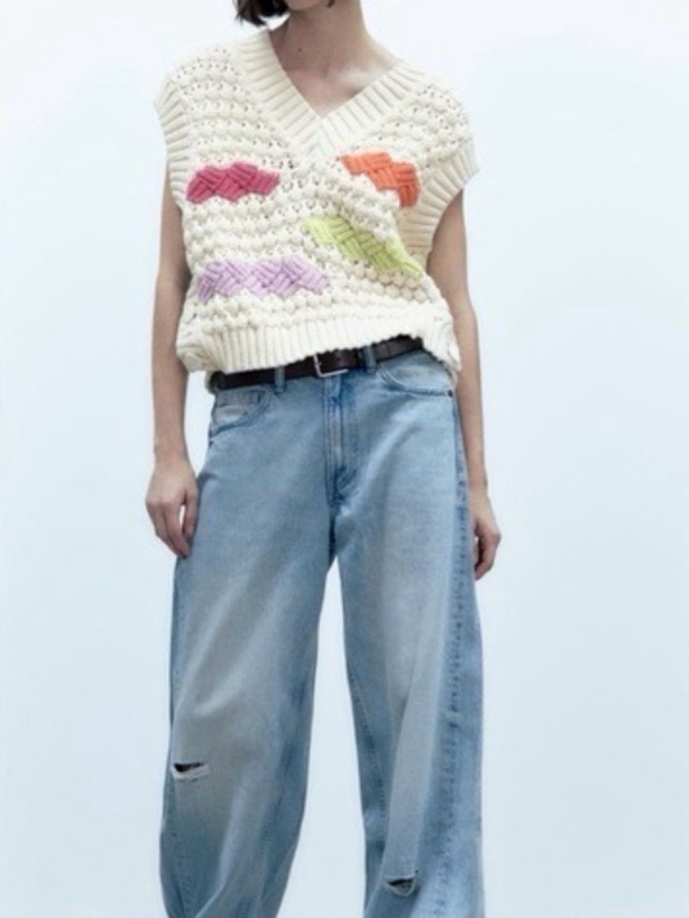 Zara Chunky Knit Colorblock Sweater Vest Medium M Sleeveless Top Oversized